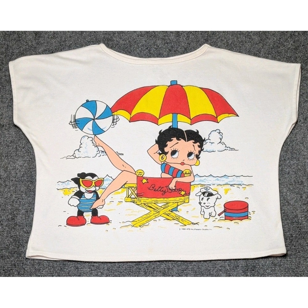 VTG 1986 BJ Frog Betty Boop Beach Shirt Large Cropped Single Stitch Thin Made In